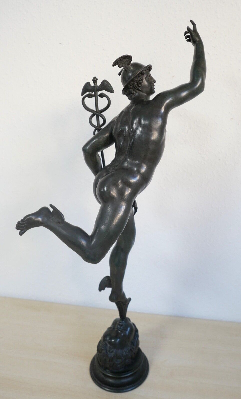 Große Bronze Statue 79 cm HERMES DER GÖTTERBOTE 6,4 Kg