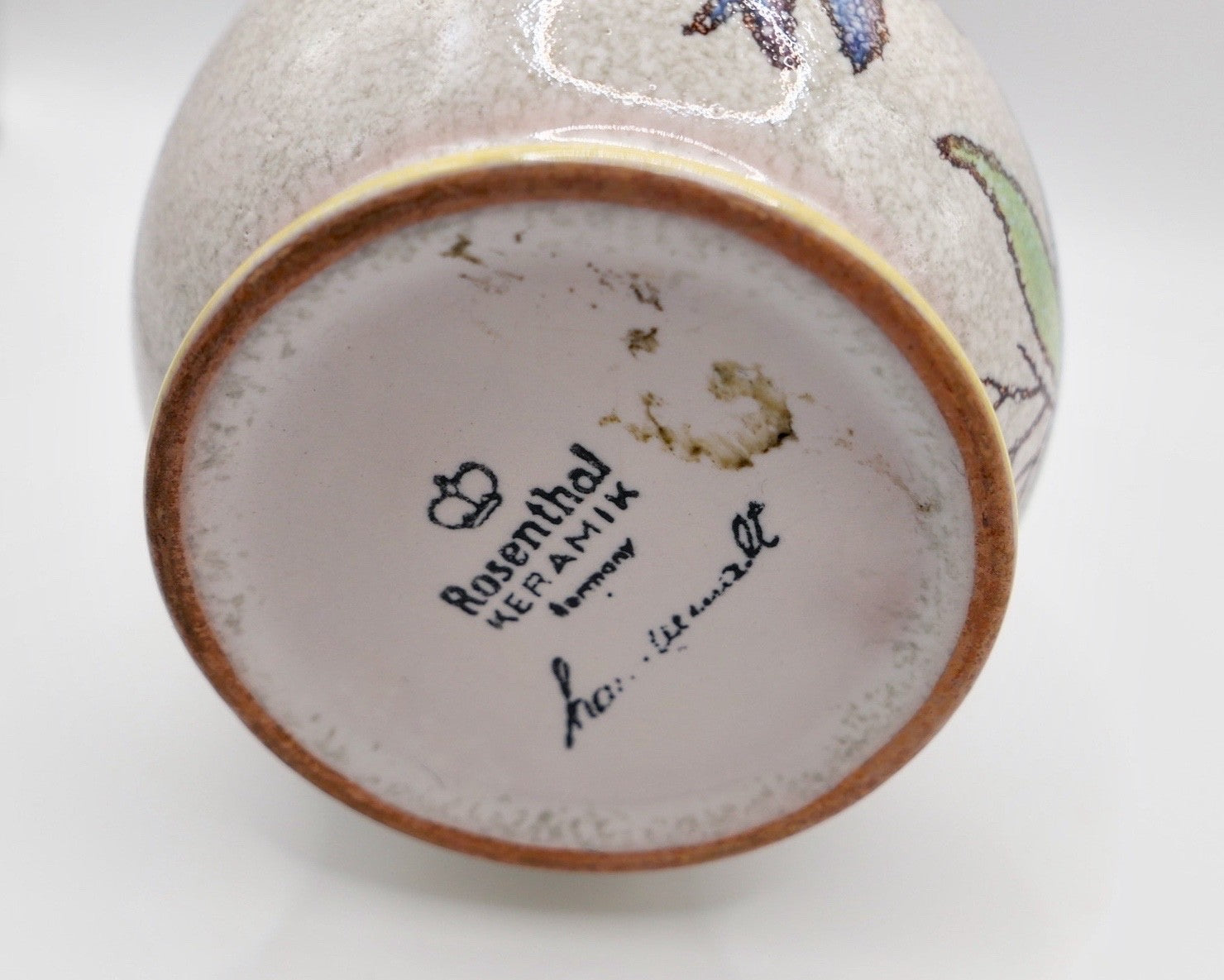 kleine 1950er Rosenthal KERAMIK Vase 15,8 cm handgemalt Steingut Blumen