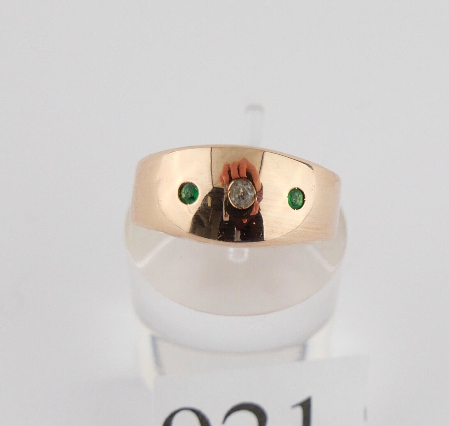 Antiker Rotgold Ring 19 Jh. 585 14K Gr. 58 Smaragd & Diamant