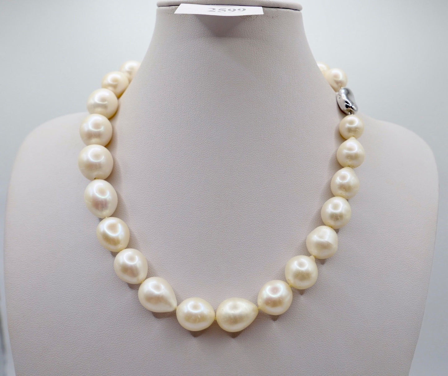 70er Jahre Perlenkette Collier 44 cm Ø 12-15 mm SILVER TOP GSV BOTTOM PAT.P