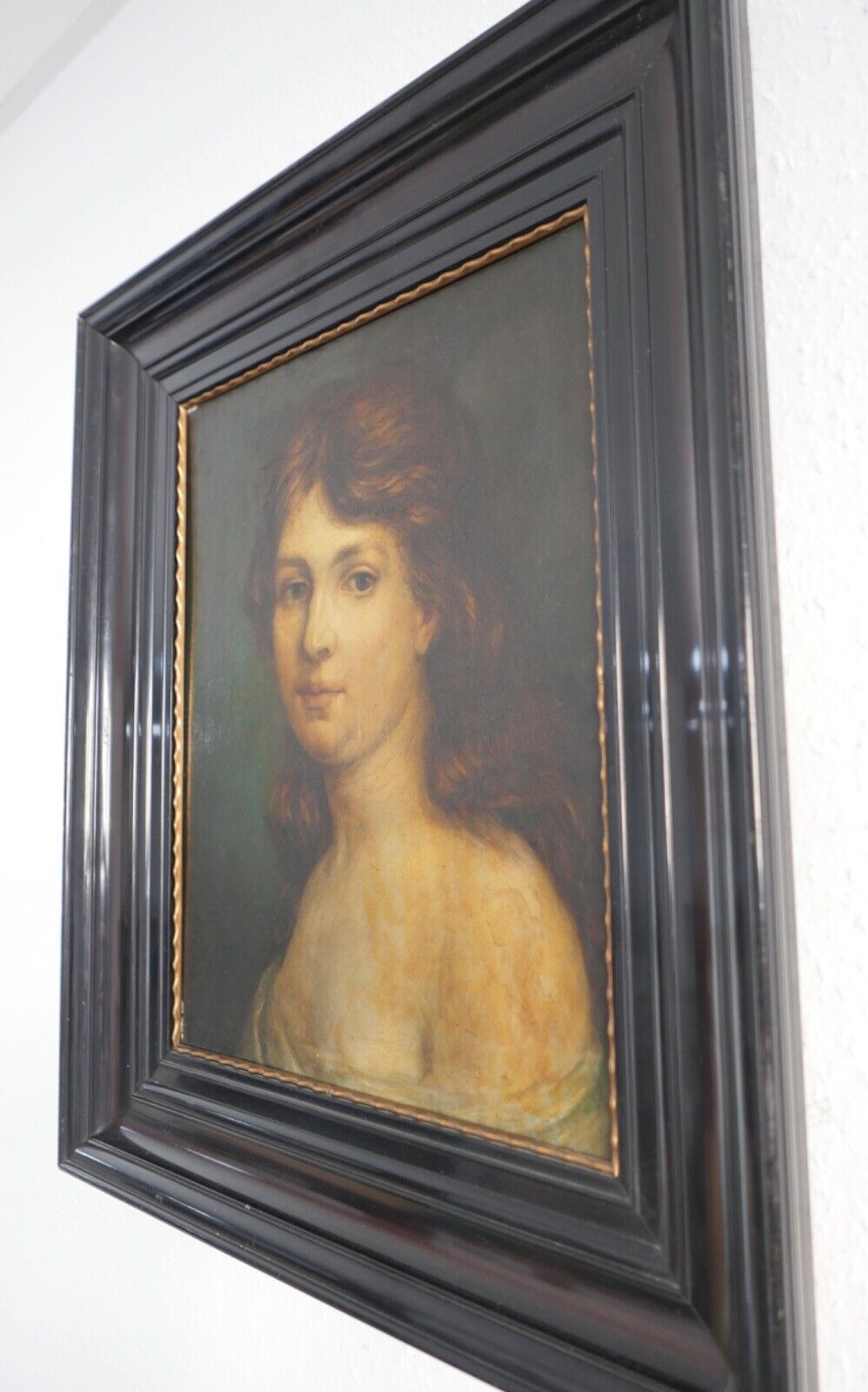 62 x 52 cm antikes Gemälde Portrait einer Frau R. Monnard Lyon 1850 Öl auf Holz