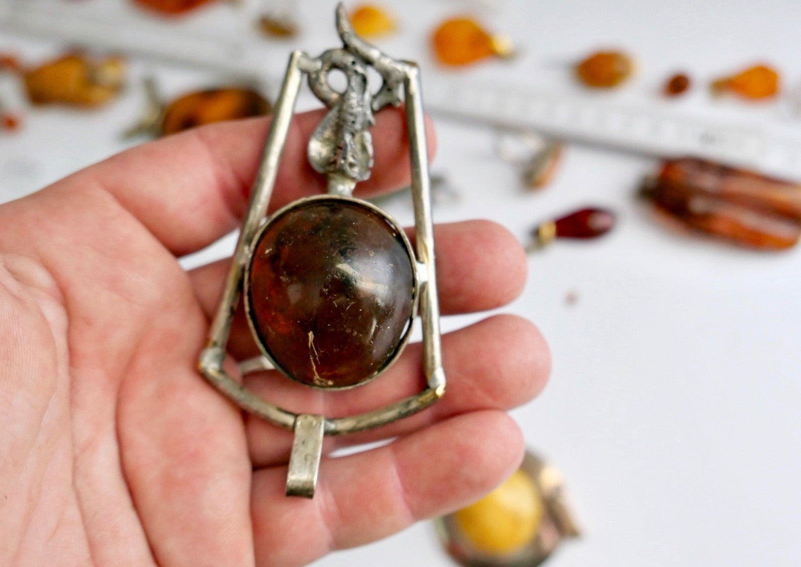 Großes Konvolut Bernstein Schmuck versilbert Anhänger Ring Kreuz Naturbernstein