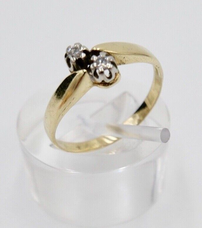 80er Jahre Damenring  Gelbgold 585 / 14K Brillant F VS 0,1 Ct Gr. 54