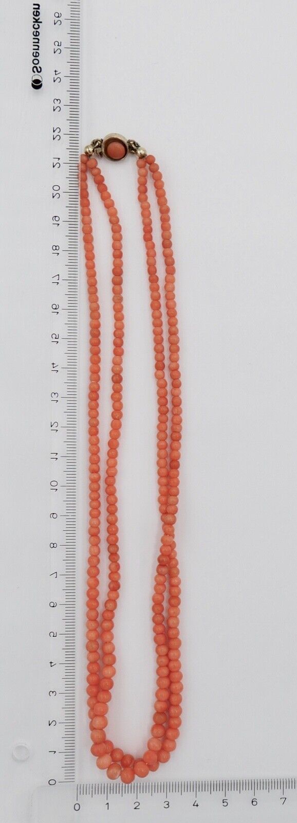 Antike 2 Reihige Lachsfarbe Korallen Kette coral Kugel vergoldet 45 cm Ø 5,5 mm