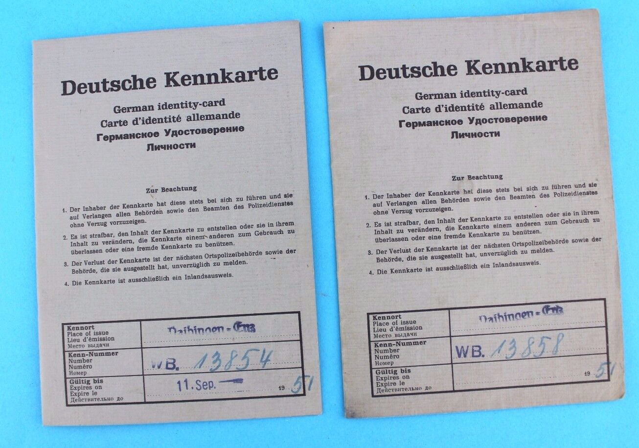 2x Deutsche Kennkarte Ehepaar Landespolizei Vaihingen Enz  Dt. Reich 