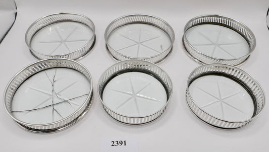 6 Glas Untersetzer Sterling Silber mit Kristall 145B