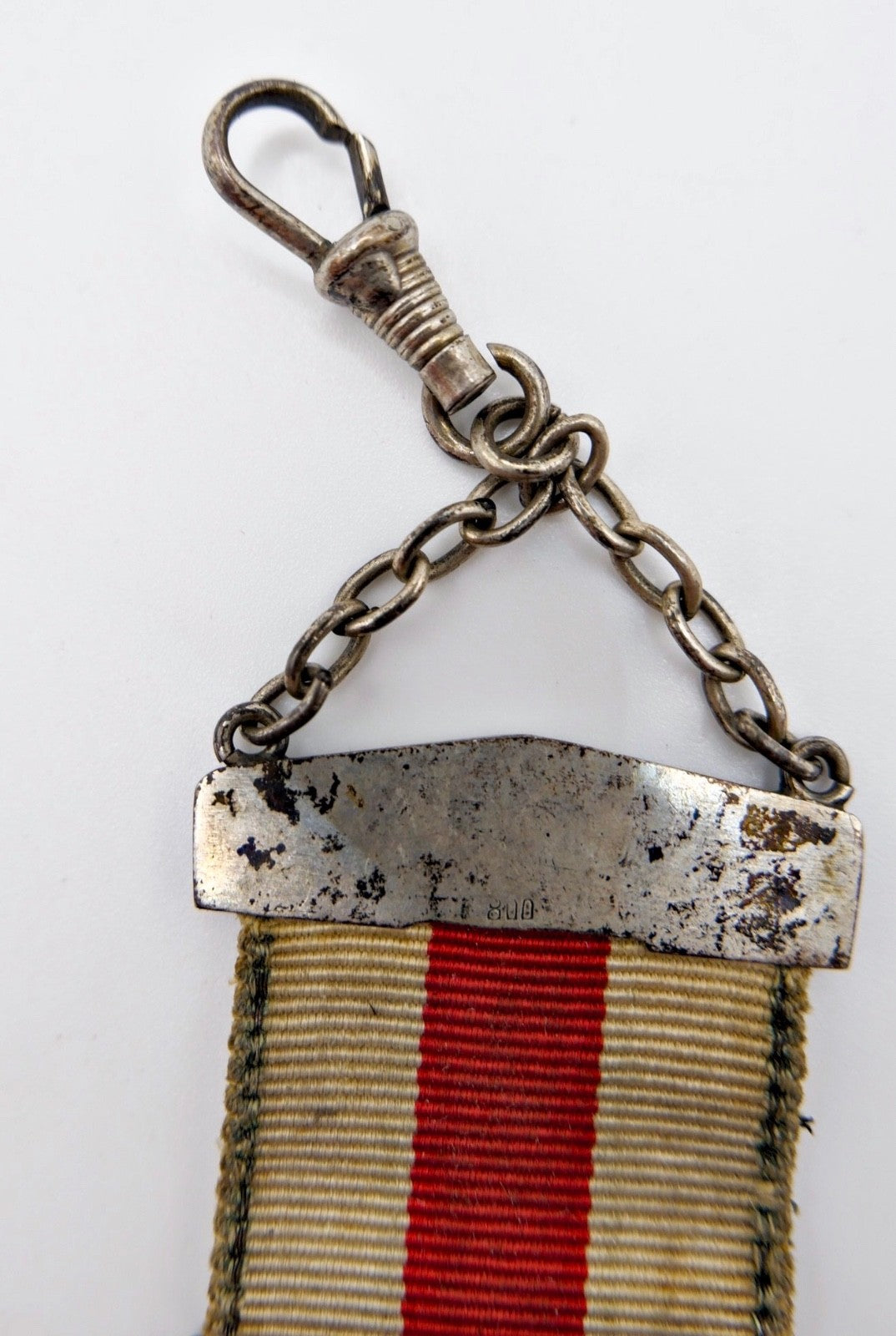 Studentika Bierzipfel 800 Silber Jugendstil Monogramm weiß rot Rückseite um 1900