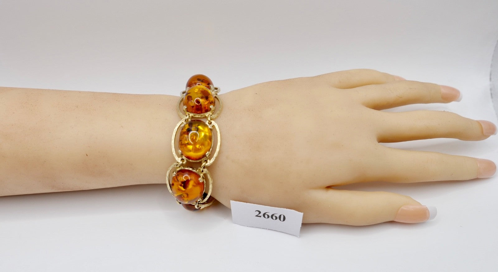 Vintage 835 Silber Armband Gelbgold-Optik mit Bernstein Besatz 19,5 cm