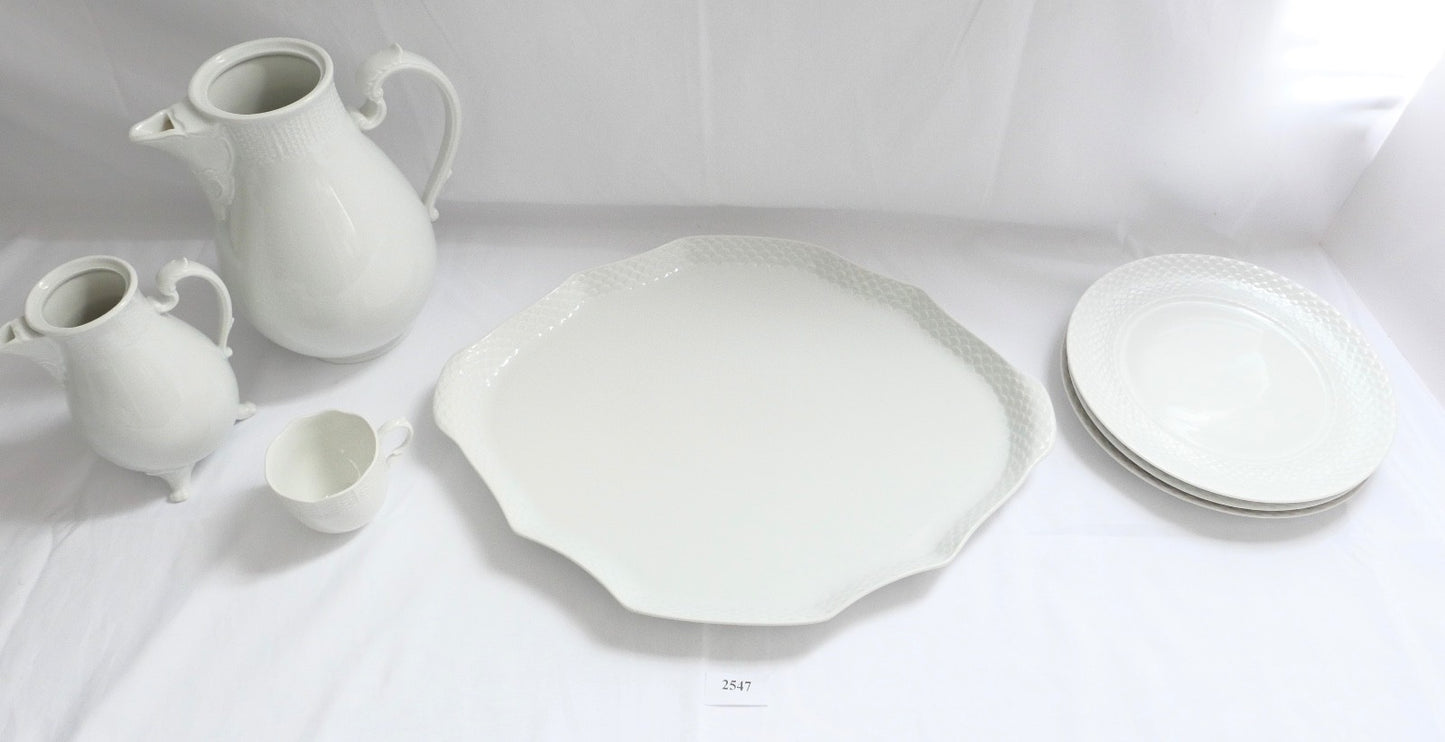 7 Tlg. Ludwigsburg Mokka / Kaffee /  Teilservice weiß Schuppenmuster