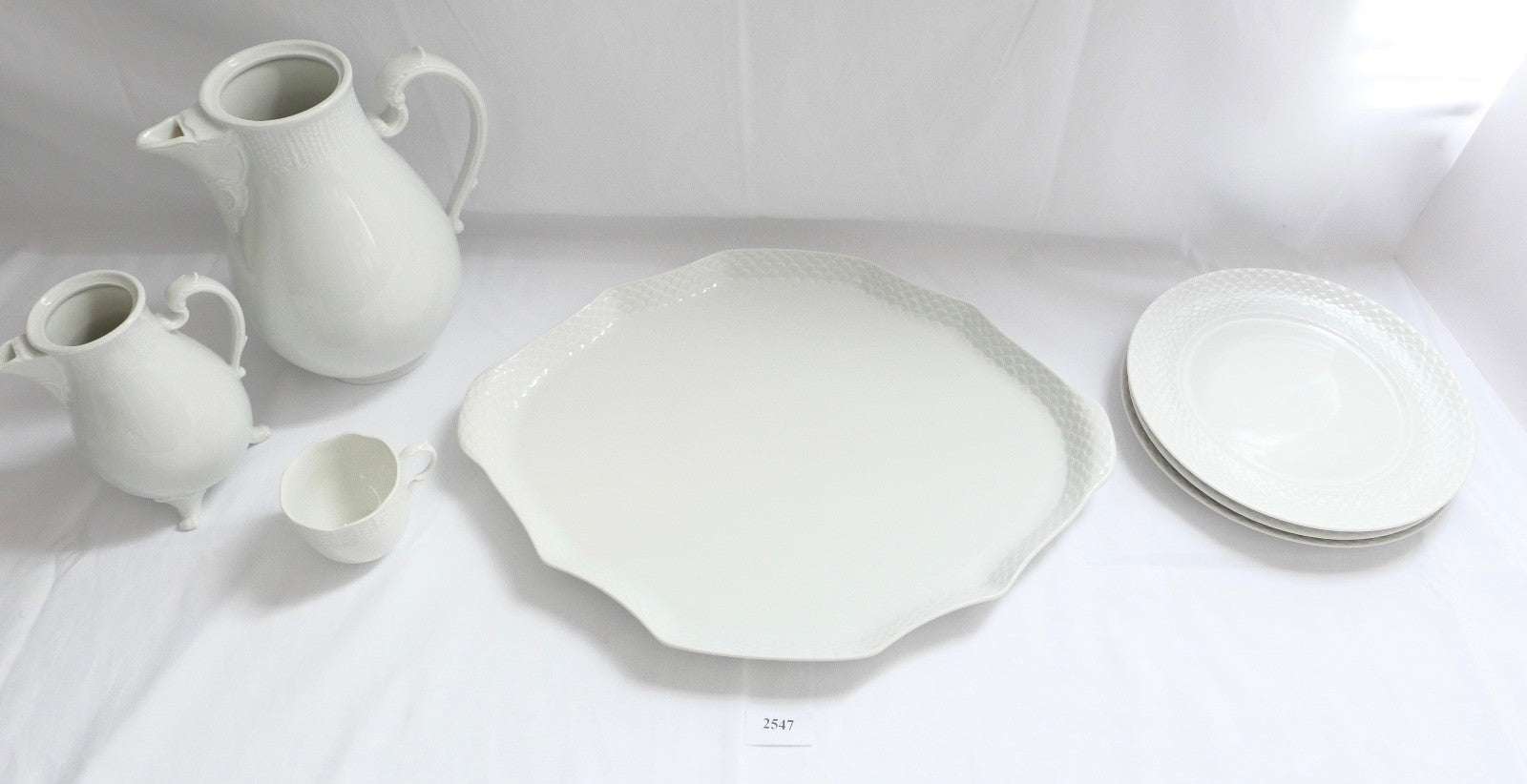 7 Tlg. Ludwigsburg Mokka / Kaffee /  Teilservice weiß Schuppenmuster