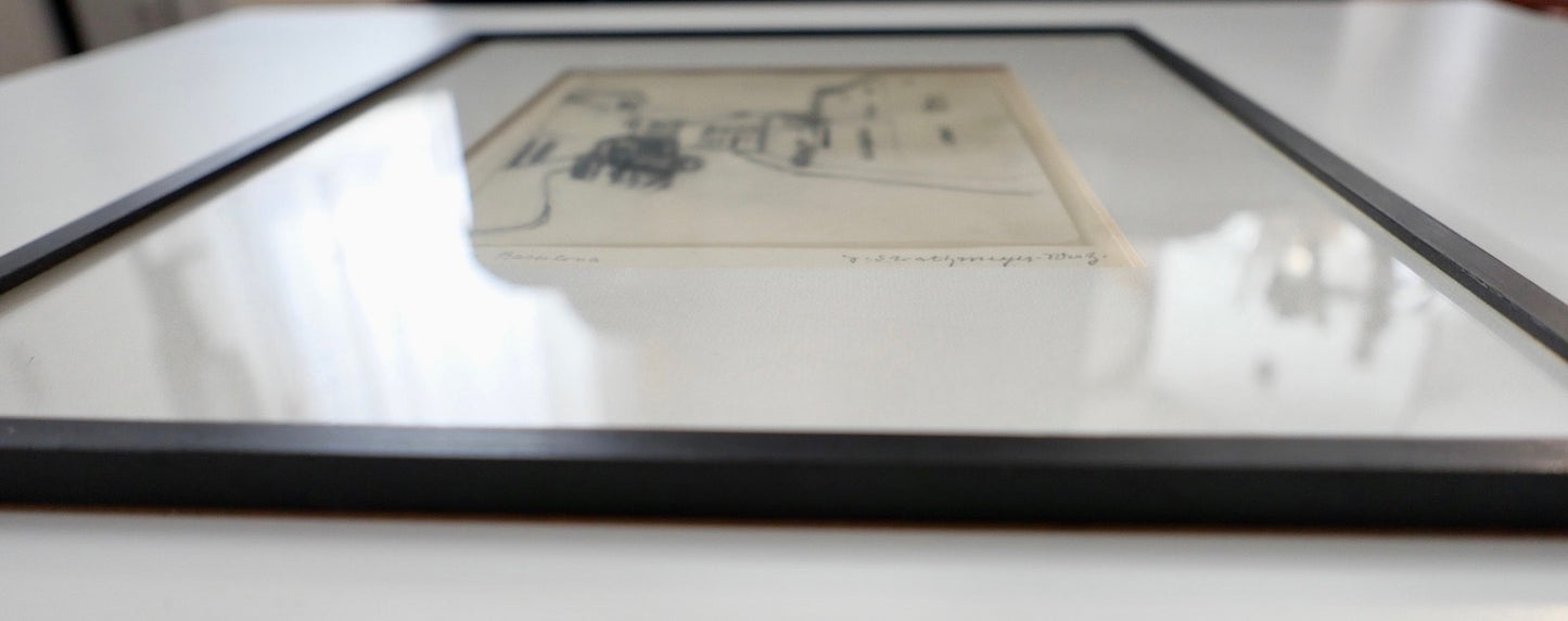 T. SKATHMEYER-WENZ Original Kohlezeichnung Calle de Barcelona Unikat gerahmt