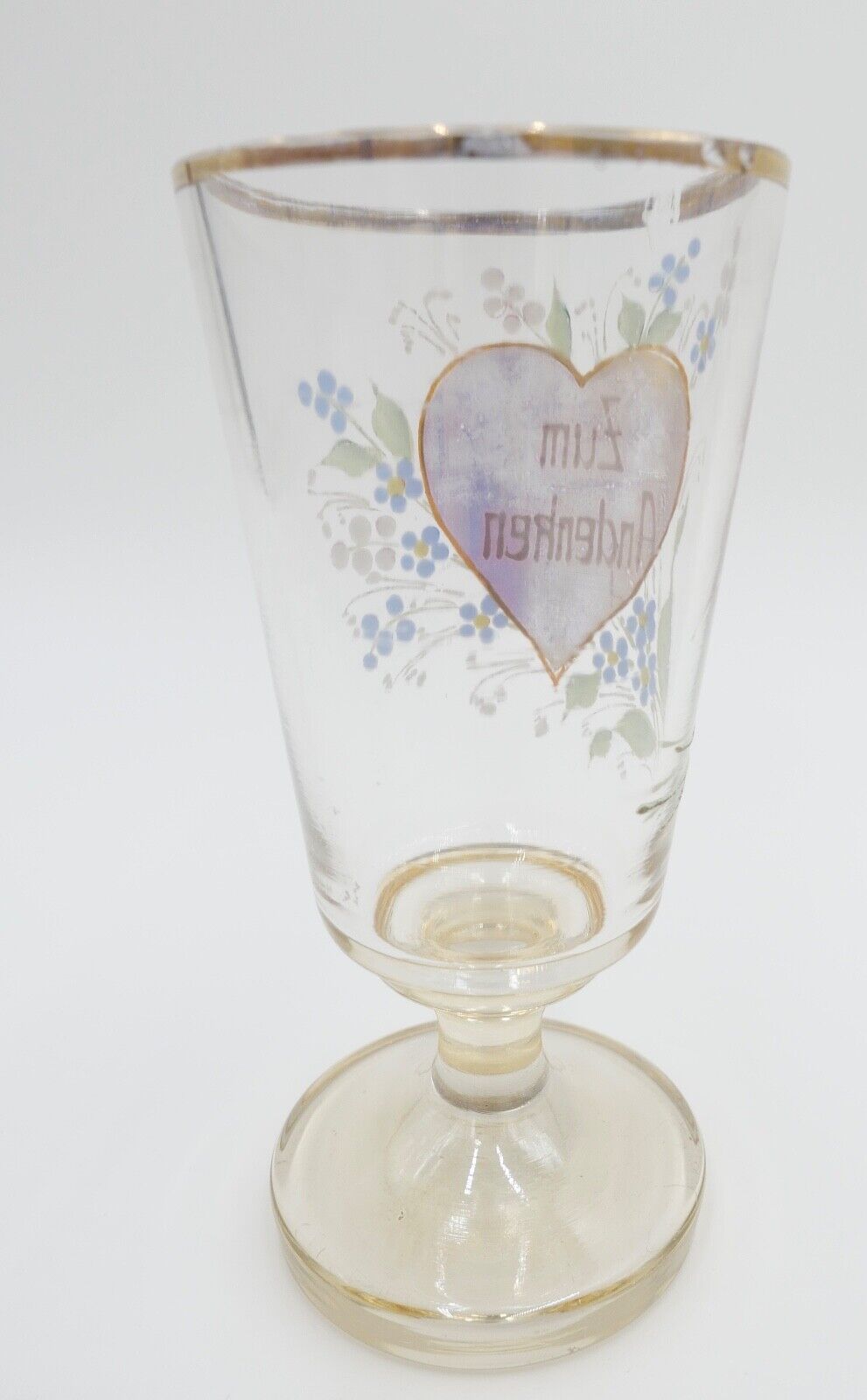 antik Glas / Becher handbemalt zum Andenken 15 cm hoch Gedenkglas