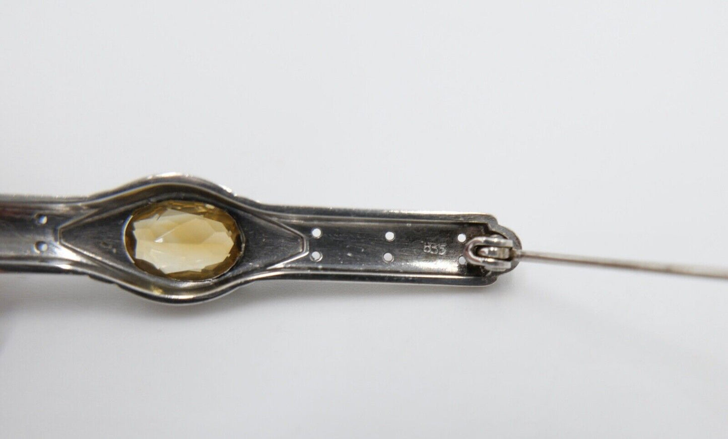 Jugendstil Silber 835 Brosche Anstecknadel mit gelben Citrin 55,0 mm