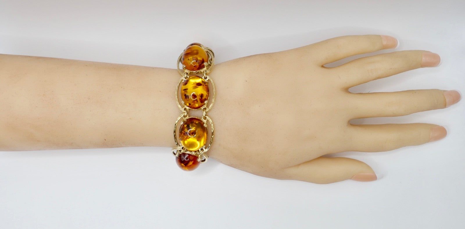 Vintage 835 Silber Armband Gelbgold-Optik mit Bernstein Besatz 19,5 cm