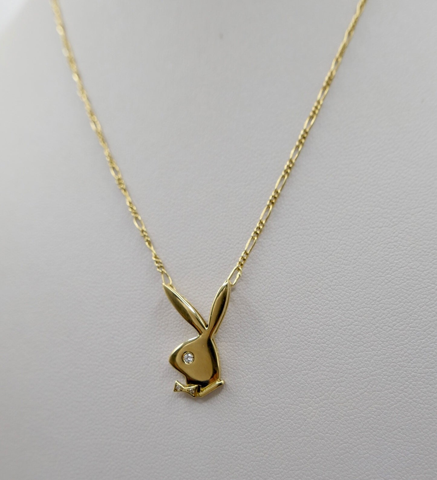 1990er Jahre Damen Playboy Hase Halskette 43cm in 750 18K Gelbgold Diamant