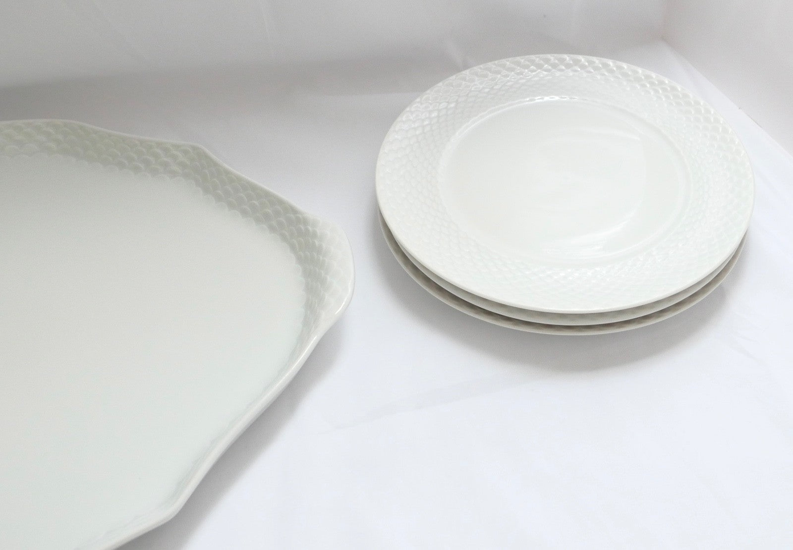 7 Tlg. Ludwigsburg Mokka / Kaffee /  Teilservice weiß Schuppenmuster