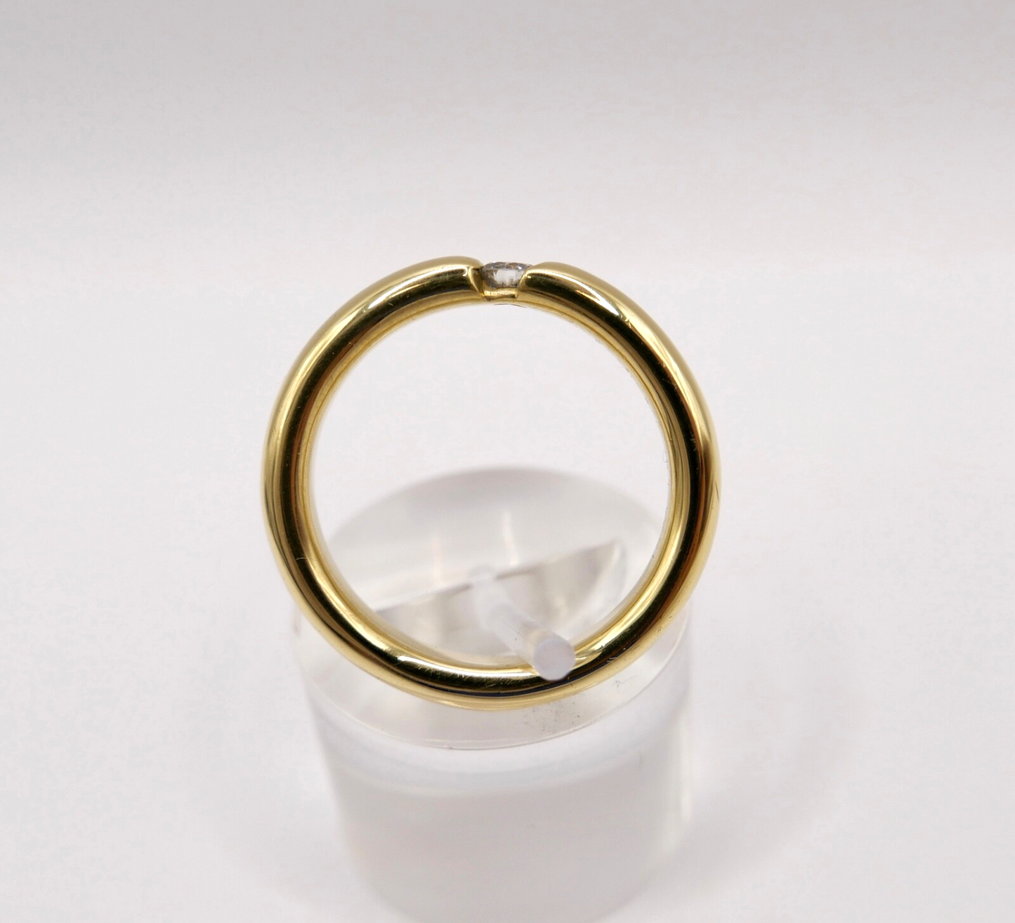 Massiver Damen Solitär Spannring Gelbgold 750 18K Gr. 59 Brillant 0,16 Ct WSI