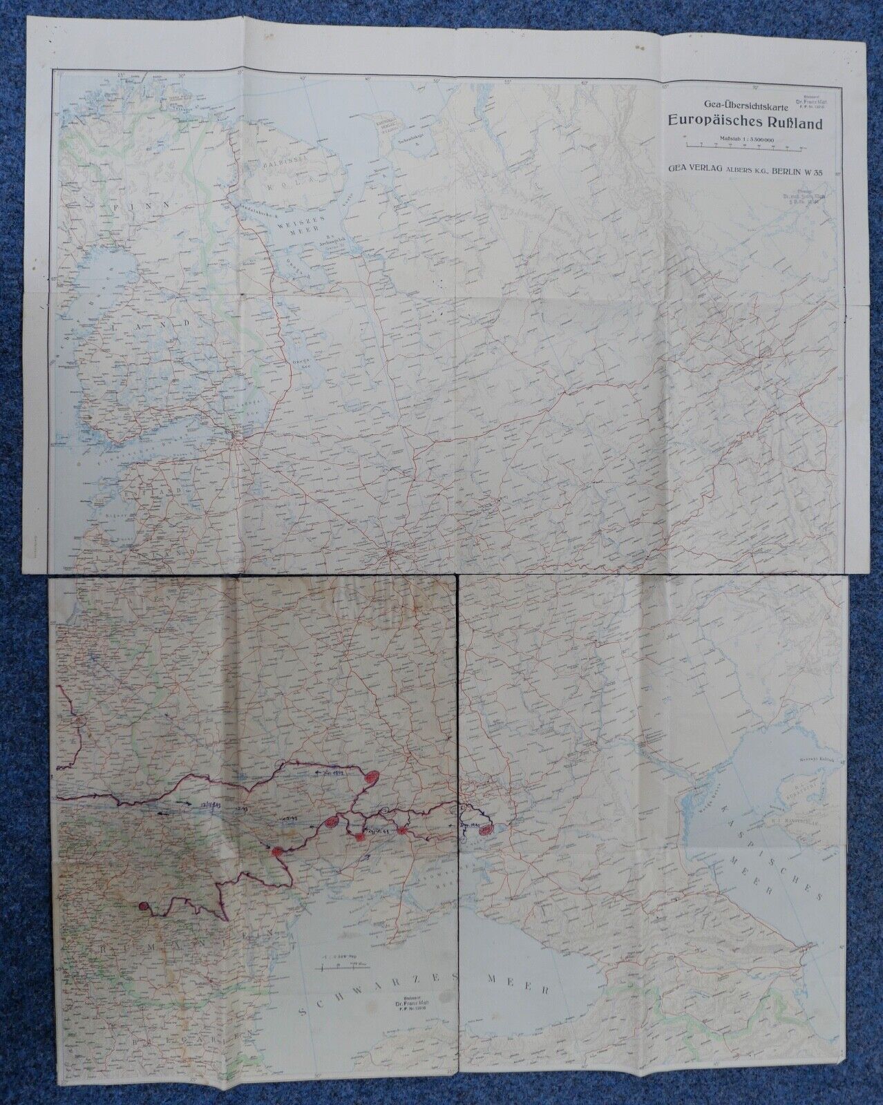 Landkarte Marschweg 1942-1943 WW2 WK2 Europäisches Rußland Dr. Stabsarzt Militär