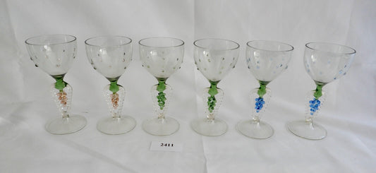 6x Lauscha Bimini Likör Glas Gläser Set Art Deco 10,7 cm buntes Traubenmotiv