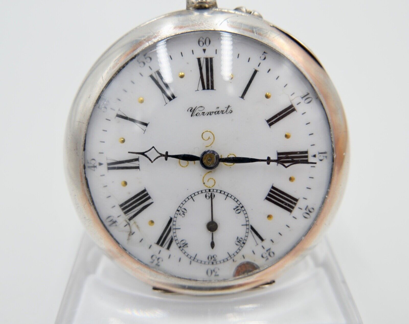 VORWÄRTS Open Face 800 Silber Taschenuhr um 1900 K&CI Schweiz