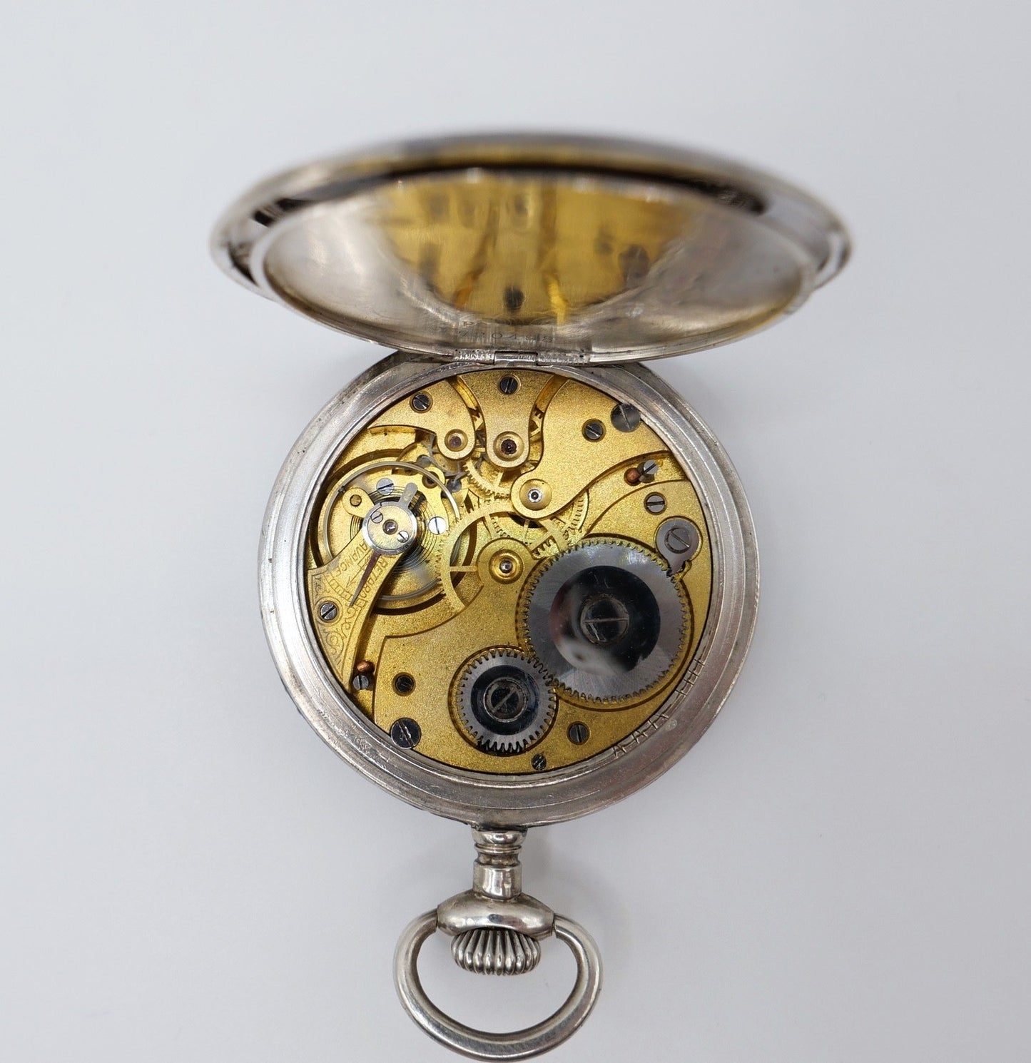 Antike Taschenuhr Emaille 50mm open face 800 Silber damasziniert Monogramm FS