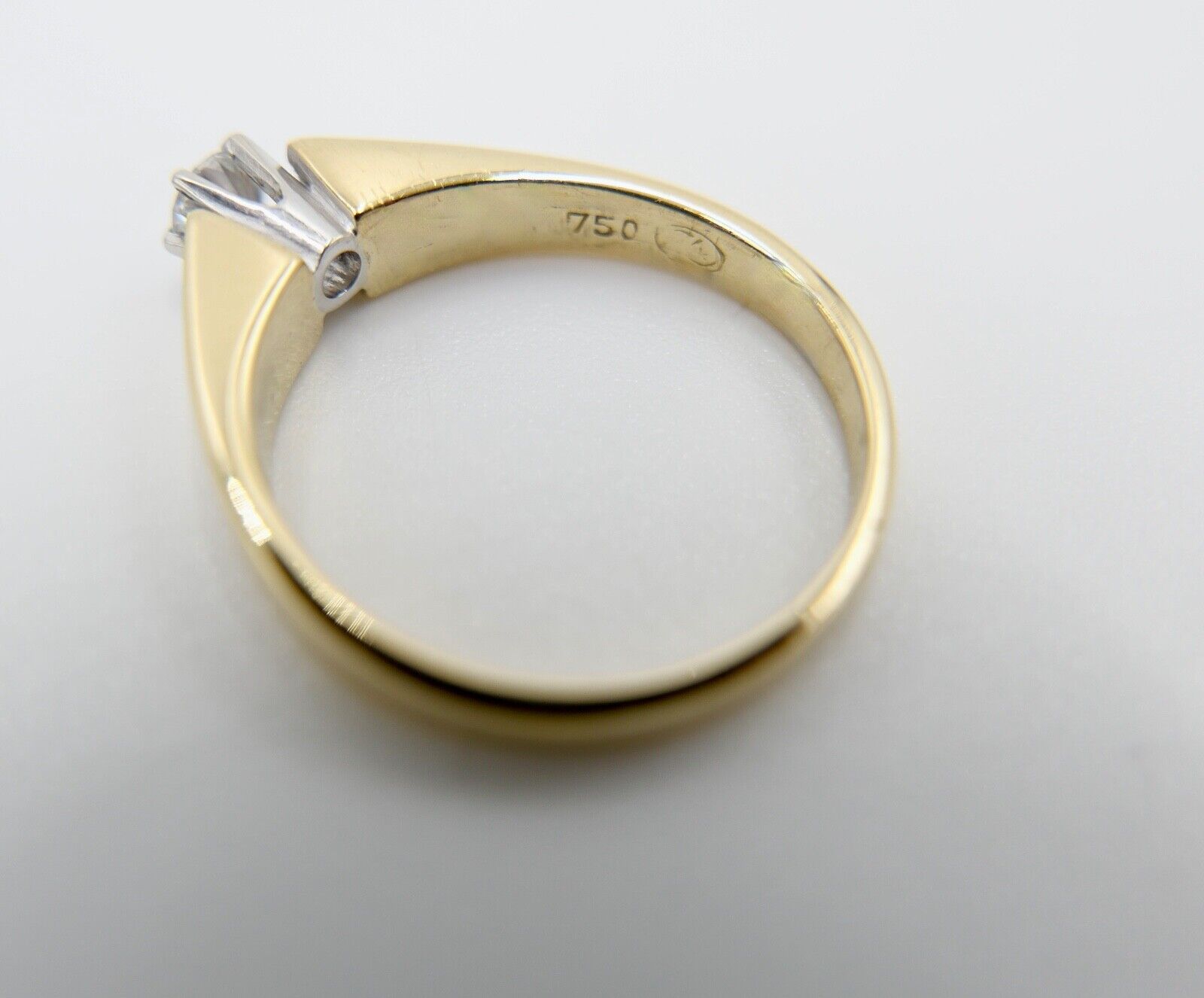 Klassischer Bicolor Gelb/Weiß Gold Ring 0,25 Ct Brillant 750 18K Gr. 56 VVS