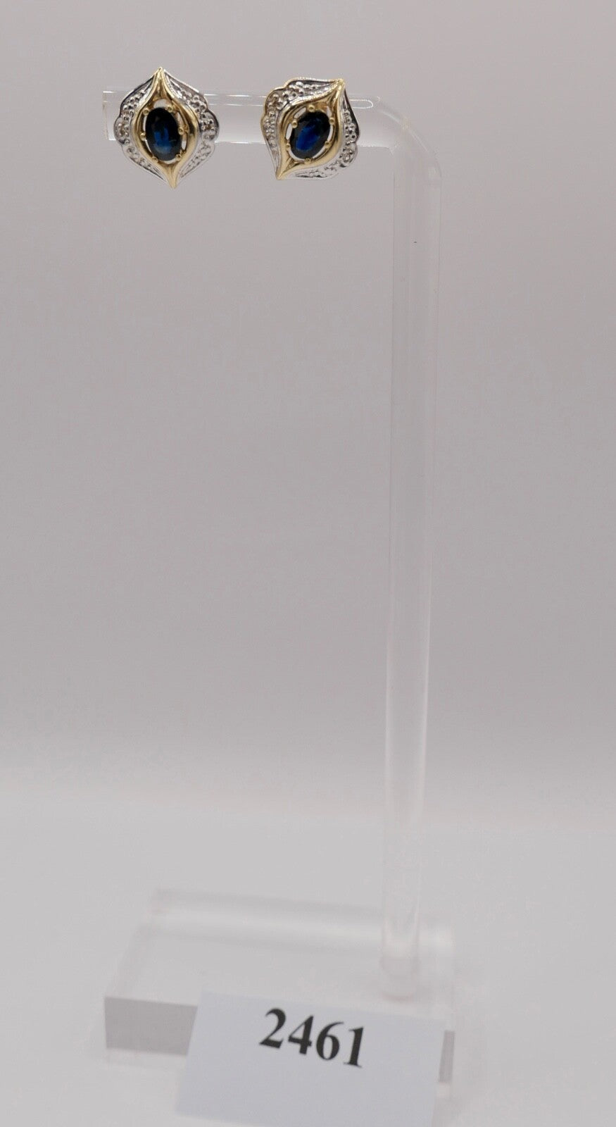 Bicolor 1970er Gold 585 14K Diamant & Saphir Ohrringe Ohrstecker  Ø 13,4mm