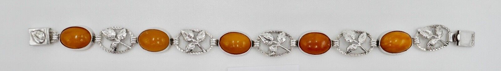 Florales Designer Bernstein butterscotch Glieder Armband 835 Silber aus Schweden