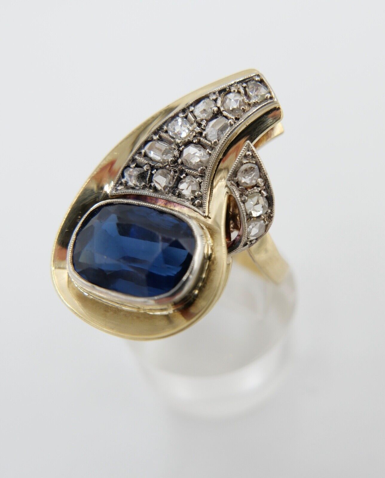 Extravaganter Diamant Damen Gold Ring 585 14K mit blau Stein Gr. 57-58