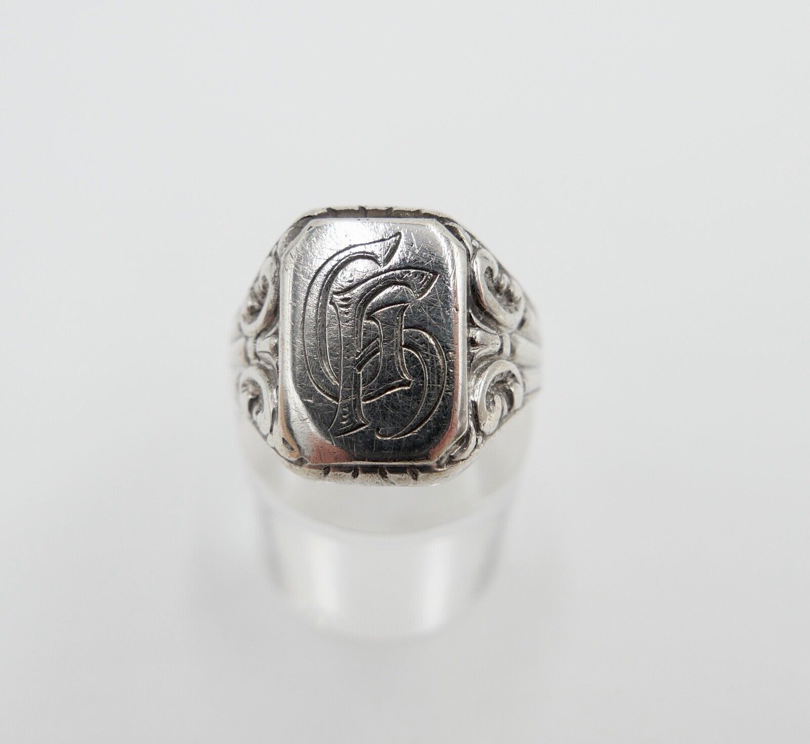 Jugendstil Siegelring Monogramm GH Herrenring Ring 835 Silber Gr. 61-62