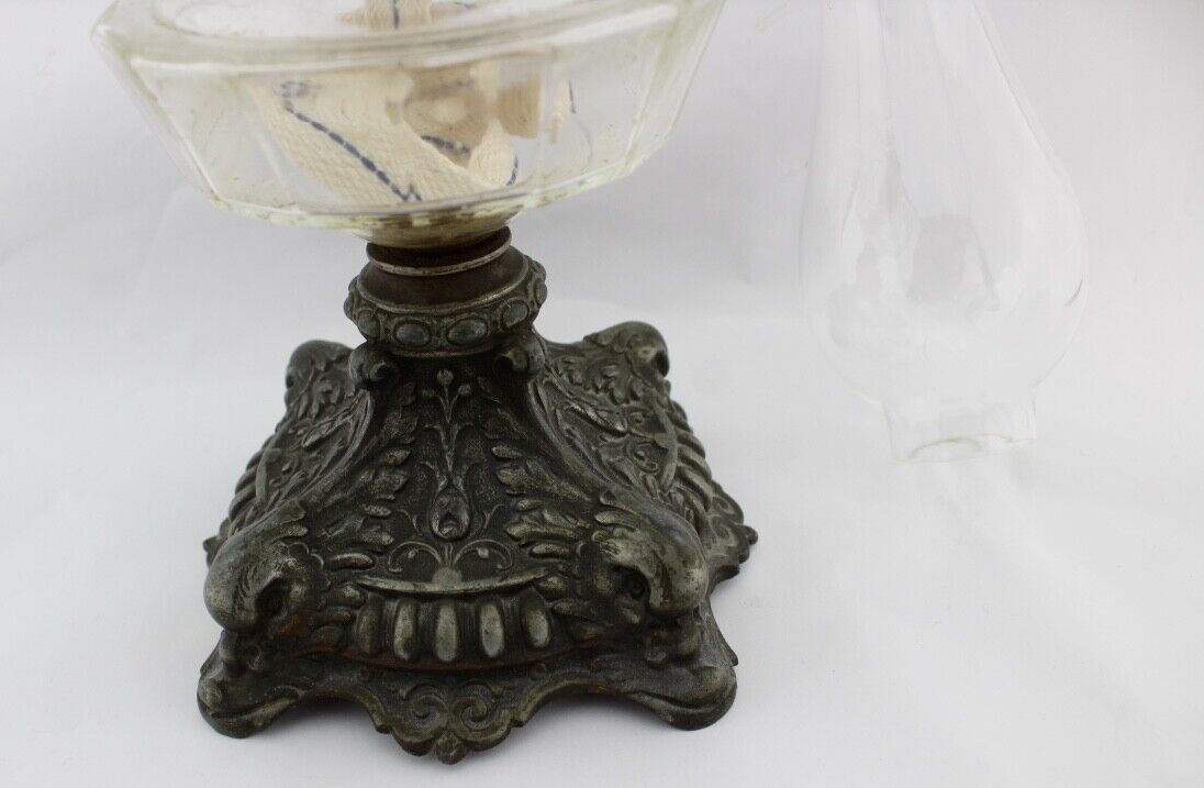 Alte Jugendstil Petroleumlampe Kupfer Tischlampe Zinn Optik 44cm R. Ditmar Wien