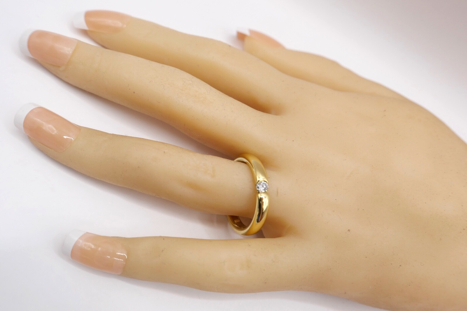 Massiver Damen Solitär Spannring Gelbgold 750 18K Gr. 59 Brillant 0,16 Ct WSI