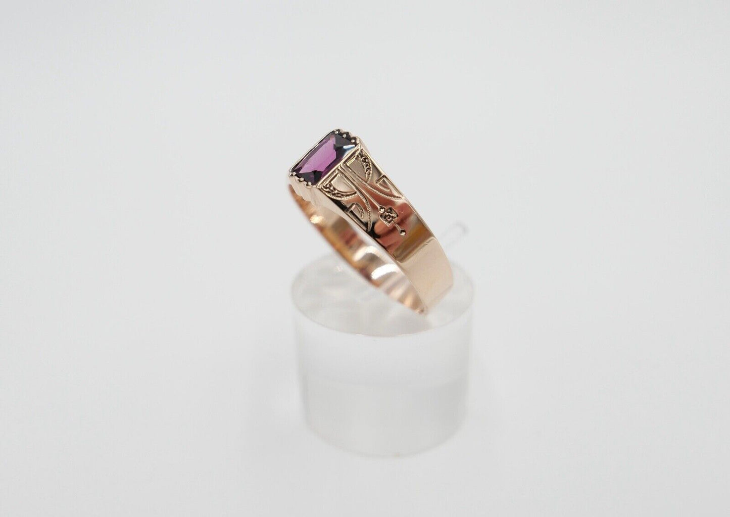 antiker Ring um 1890  handgraviert mit pinkem Granat 585 / 14K Rosegold Gr. 70