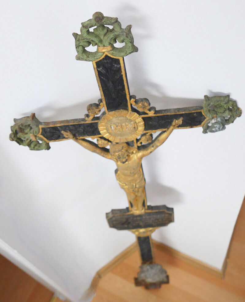 Großes antikes Grabkreuz aus Gusseisen 1905 Grabstein Grab Österreich 116x43 cm 