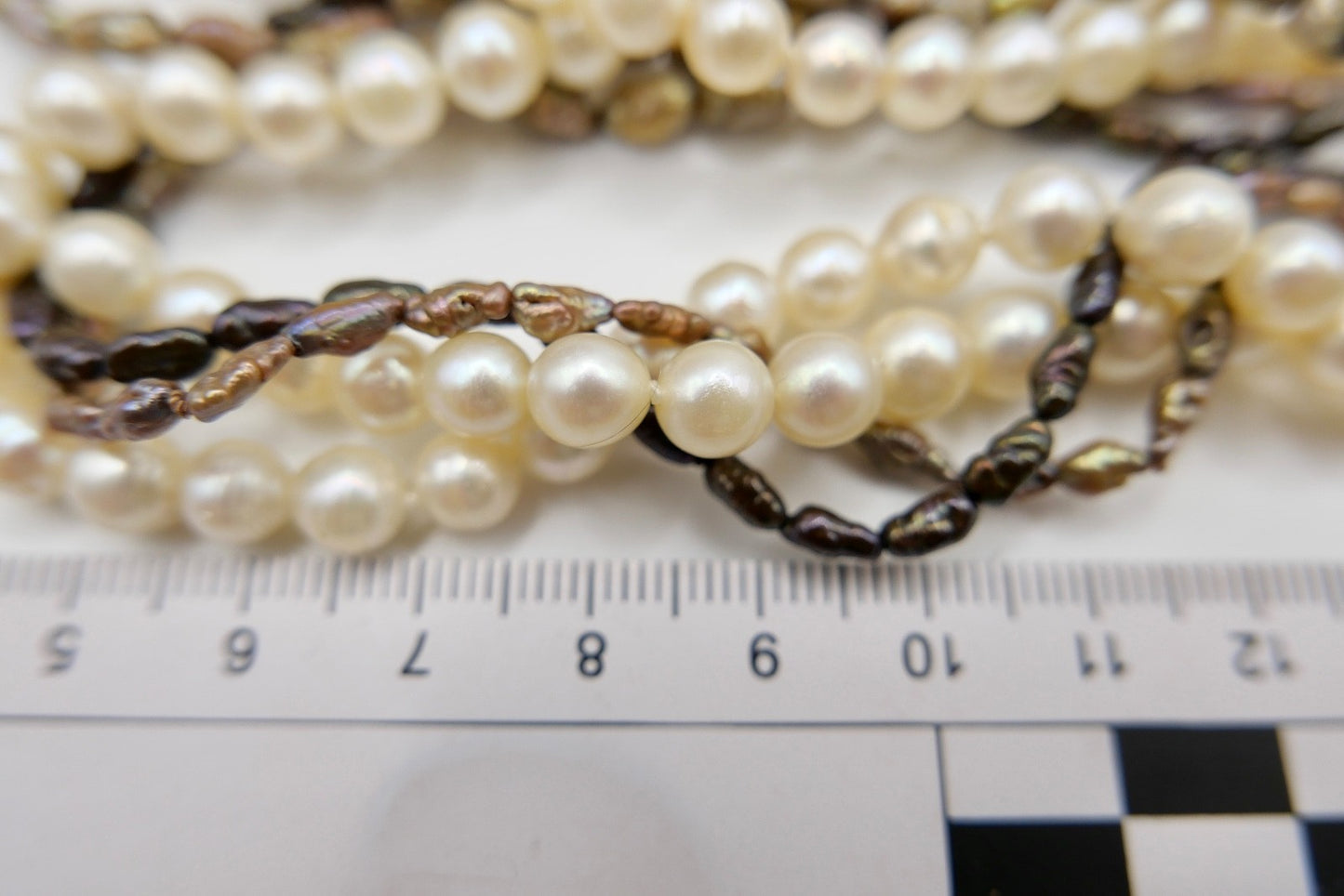 80er Perlenkette Collier 5-reihig 925 Silber vergoldet Schmetterlingsverschluss