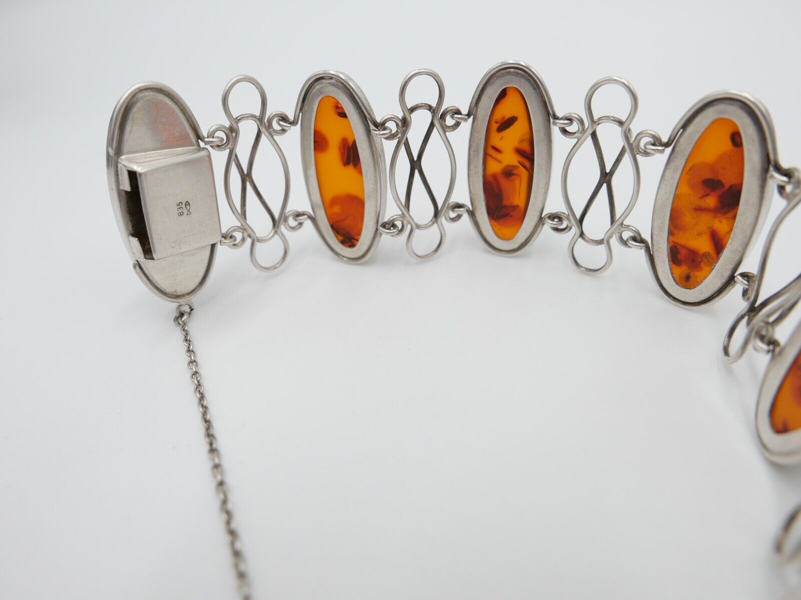 Art Deco FISCHLAND Bernstein Armband 39,6 gr silber 835 Amber vintage 