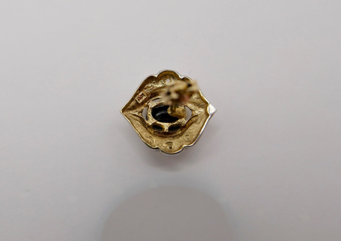 Bicolor 1970er Gold 585 14K Diamant & Saphir Ohrringe Ohrstecker  Ø 13,4mm