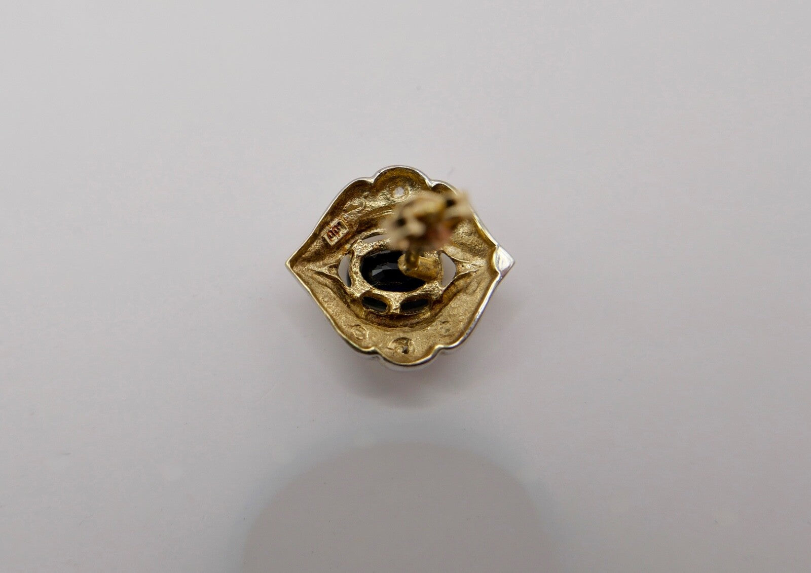 Bicolor 1970er Gold 585 14K Diamant & Saphir Ohrringe Ohrstecker  Ø 13,4mm