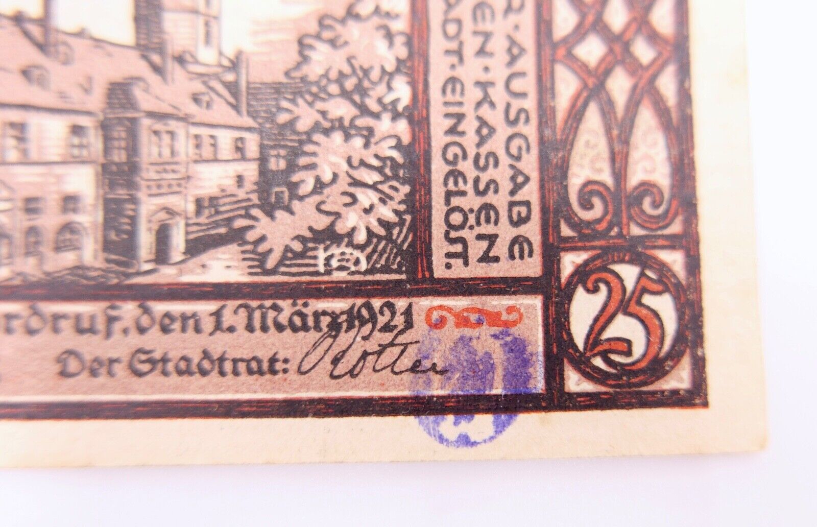 SEHR SELTEN Notgeld der Stadt Ohrdruf 1921 GESTEMPELT 25 Pfennig AU/EF - UNC