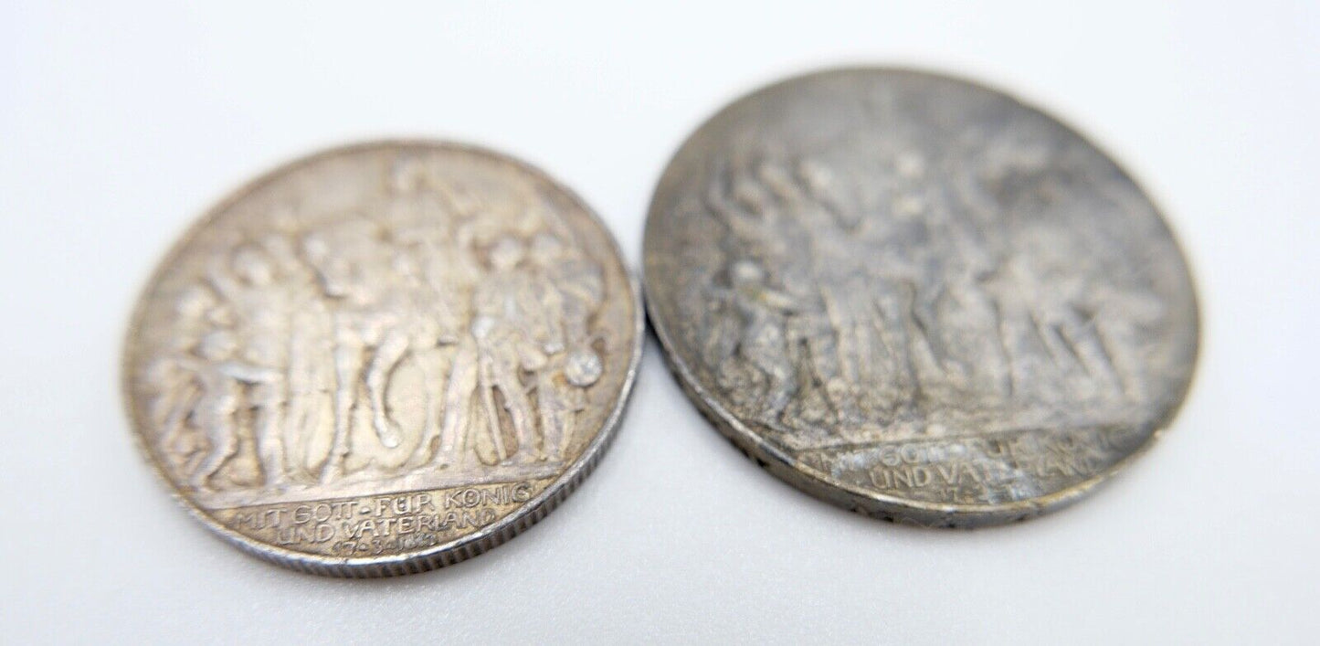 2 & 3 Mark 1913 Preußen Deutsches Reich Coin Münze Jäger 109 110 Der König Rief