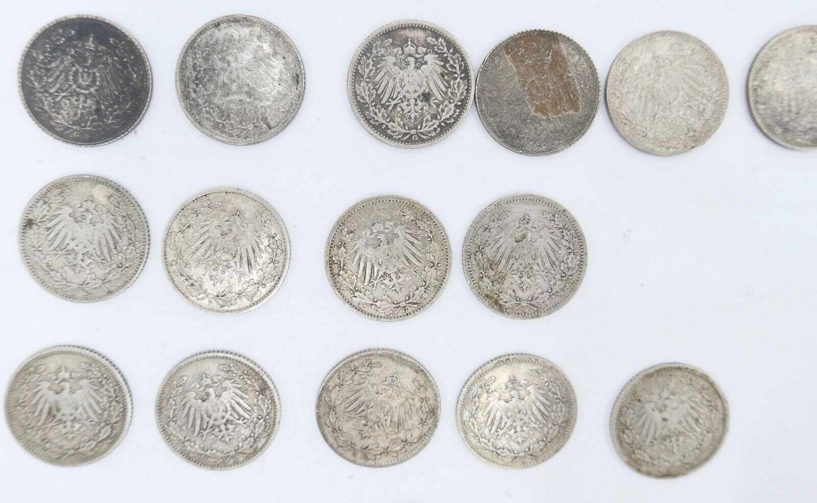 18x 1/2 Mark Jäger 16 / J.16 Silber 1905-1918 ss-stg sehr schön - Stempelglanz