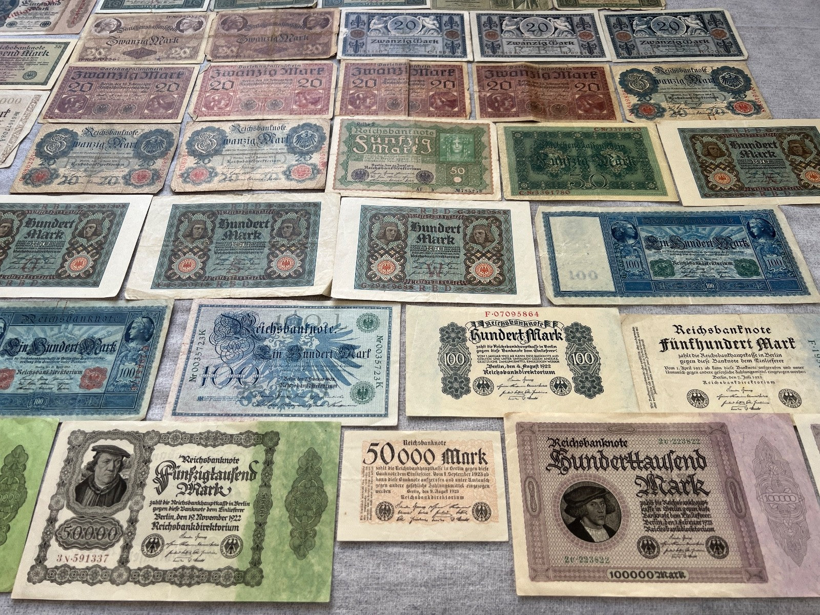 Posten 58x Inflation Geldscheine Banknoten Mark UNC dt. Reich Ro. 36 63 84 usw.