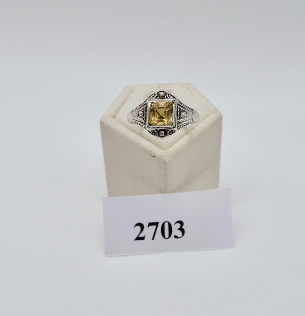 Alter Art Déco Ring 835 Silber mit Glasstein & Markasiten Größe 55 56 Damenring