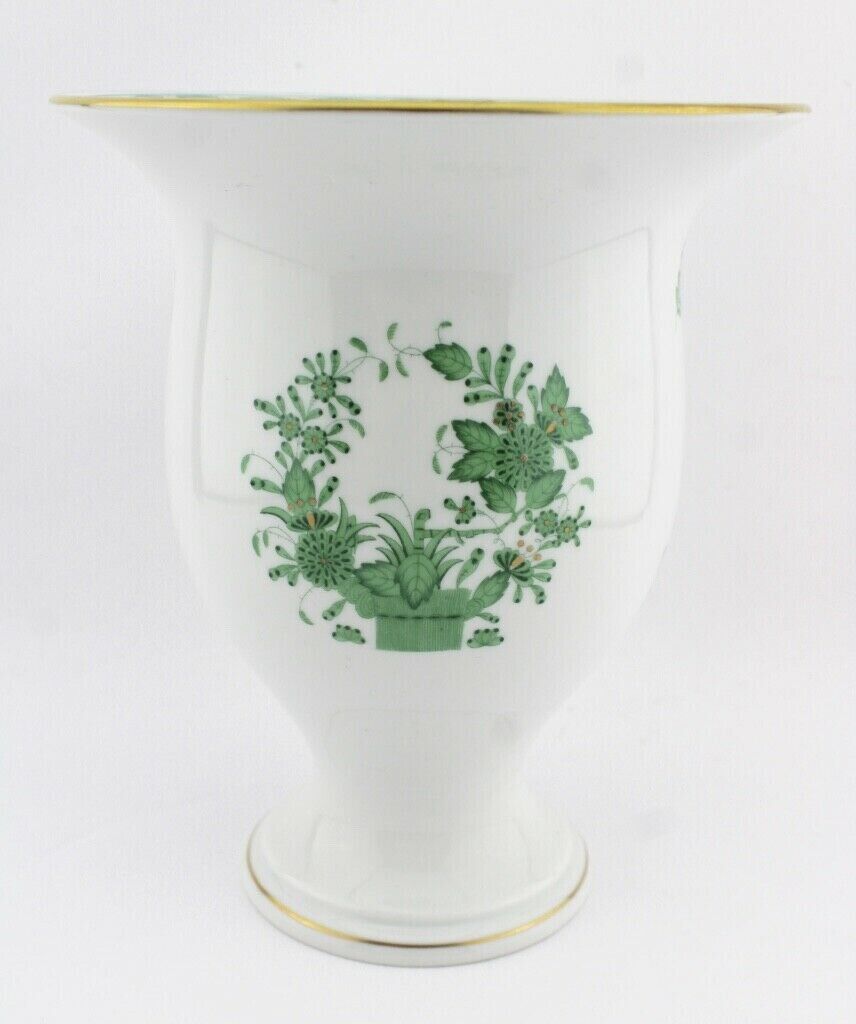 Herend Hungary Porzellan Vase 7178  " Indischer Blumenkorb " Grün 20 cm 