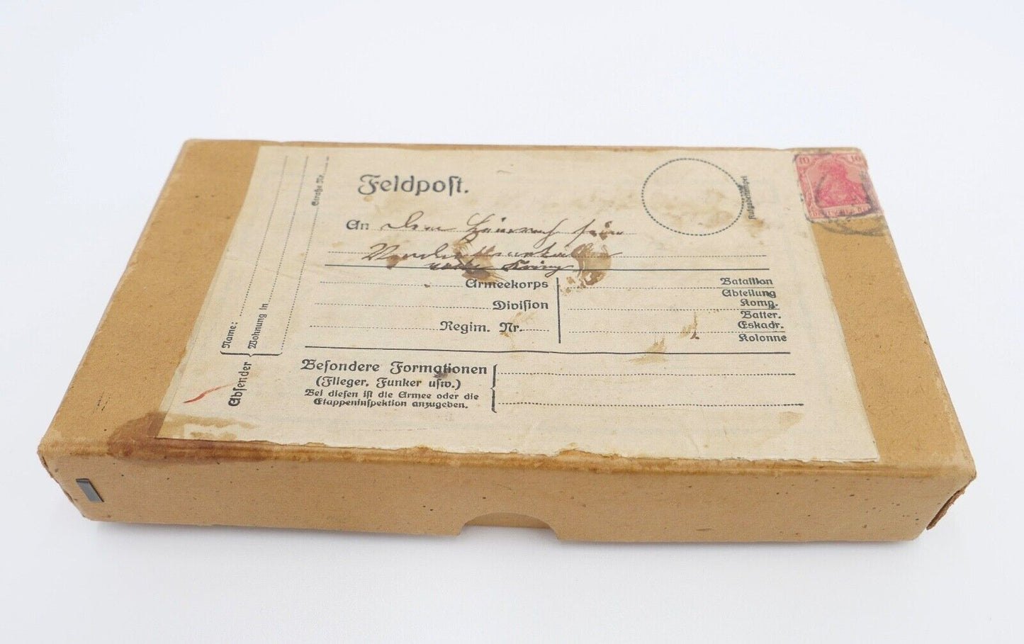 Schachtel für Feldpost mit Briefmarke Deutsches Reich 19x10x3cm