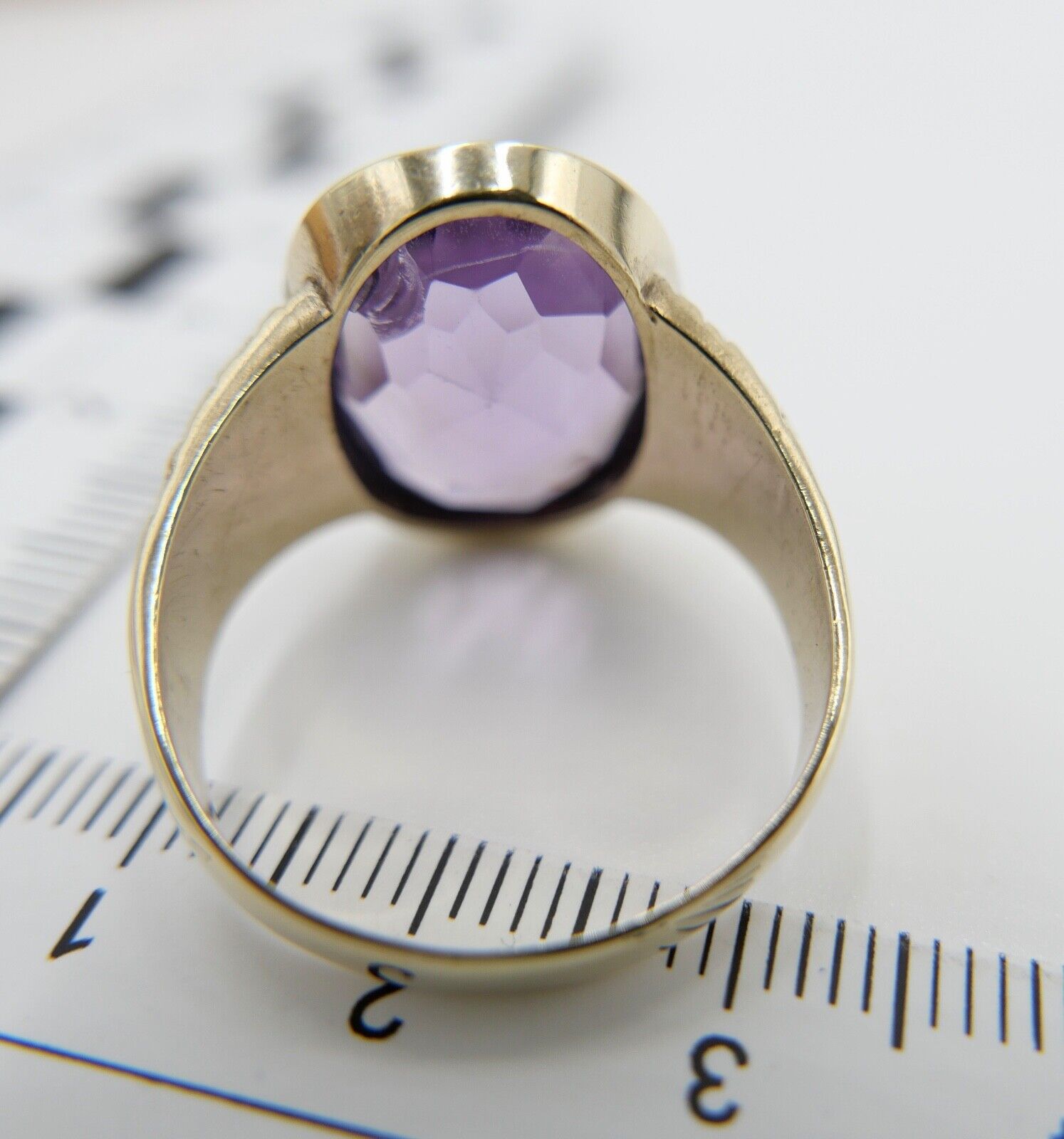 Antiker Jugendstil Damen Gold Ring 9K 375 Gr. 64 mit 14 Ct großem Lila Amethyst