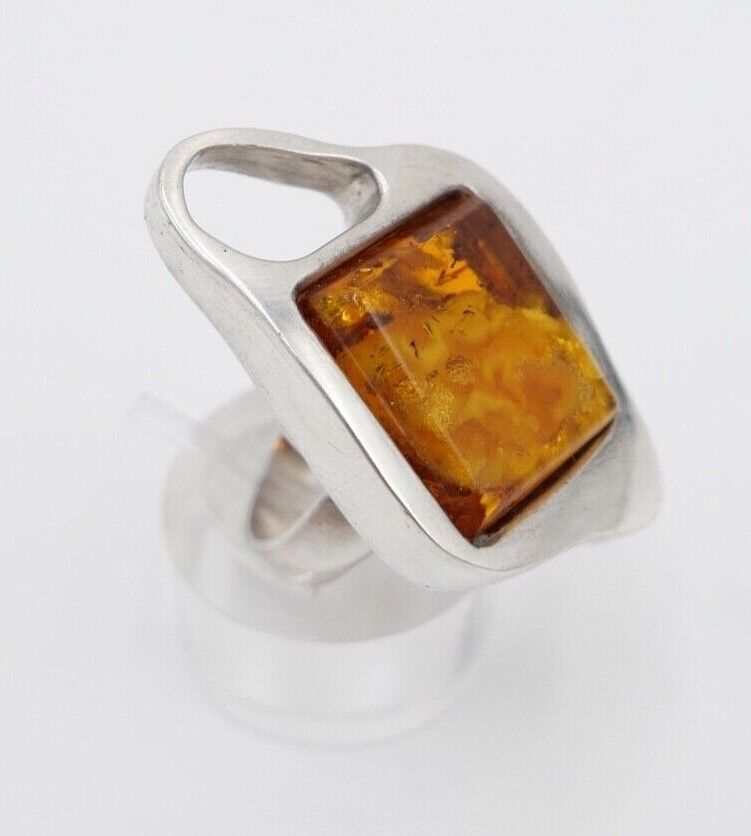 80er Jahre Designer Ring Bernstein Silber 925 Gr. 53 Frauenkopf G Danzig Polen