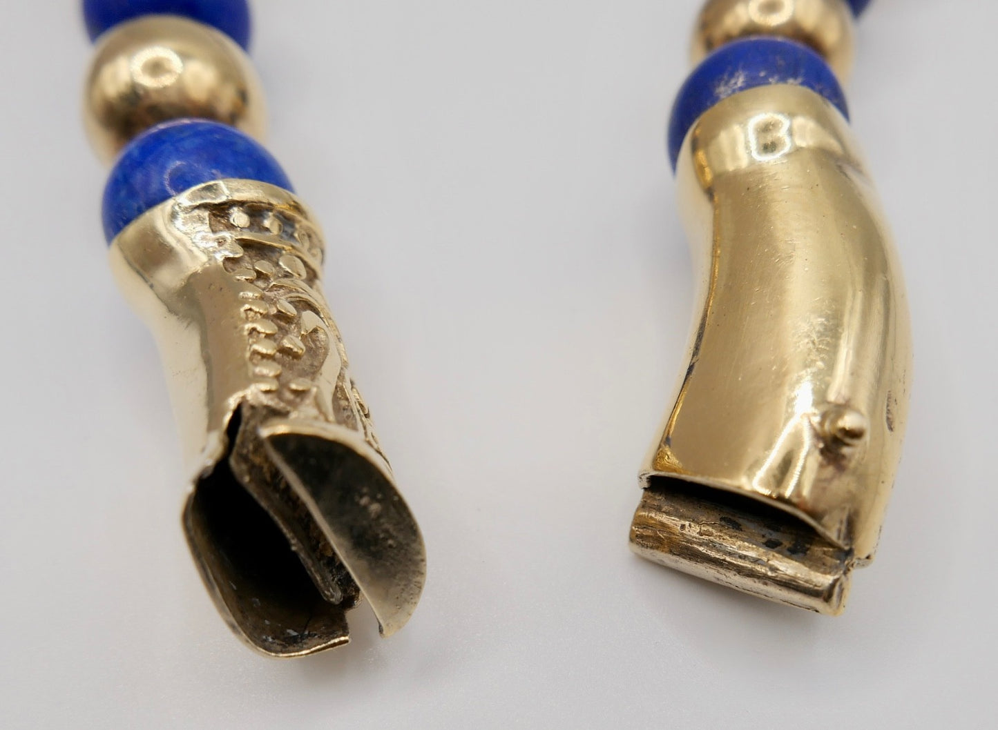 70er Jahre Lapislazuli Lapis Perlen Kugel Kette Collier 925 Silber vergoldet