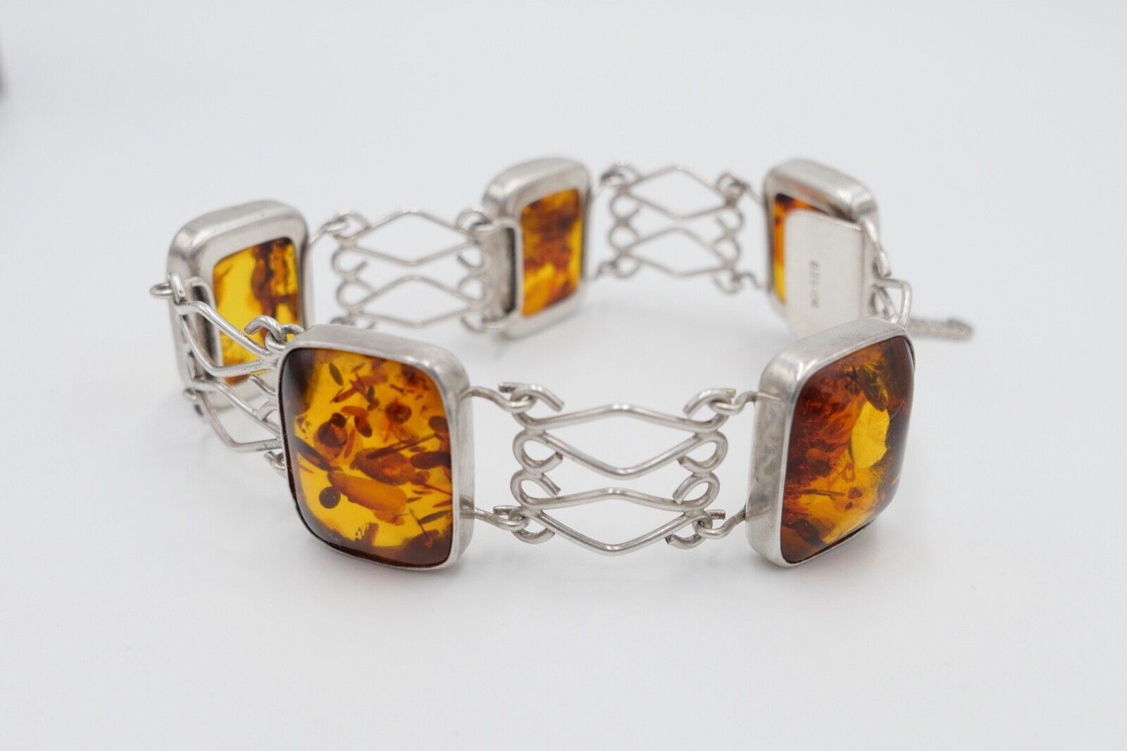 Art Deco FISCHLAND Bernstein Armband 22,4 gr silber 835 Amber vintage 