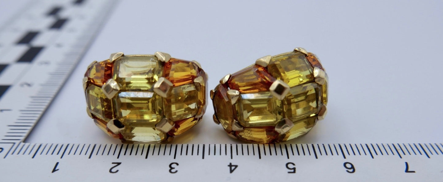 Massive 18k 750 Gold Creolen mit Citrin Ohrringe Gelbgold 1980er